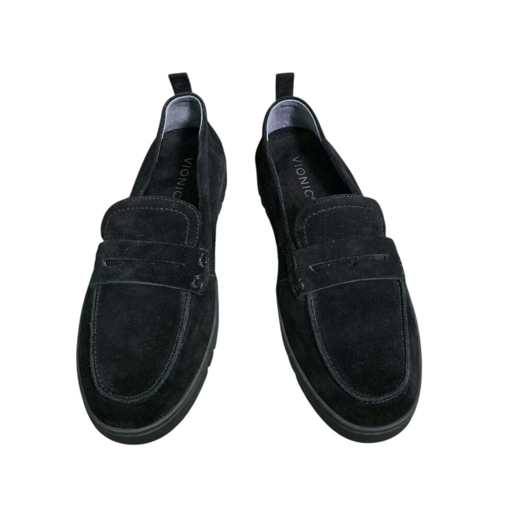 Vionic Uptown Hybrid Penny Loafer Shoes Womens Size 10 Wide Black Suede Slip On